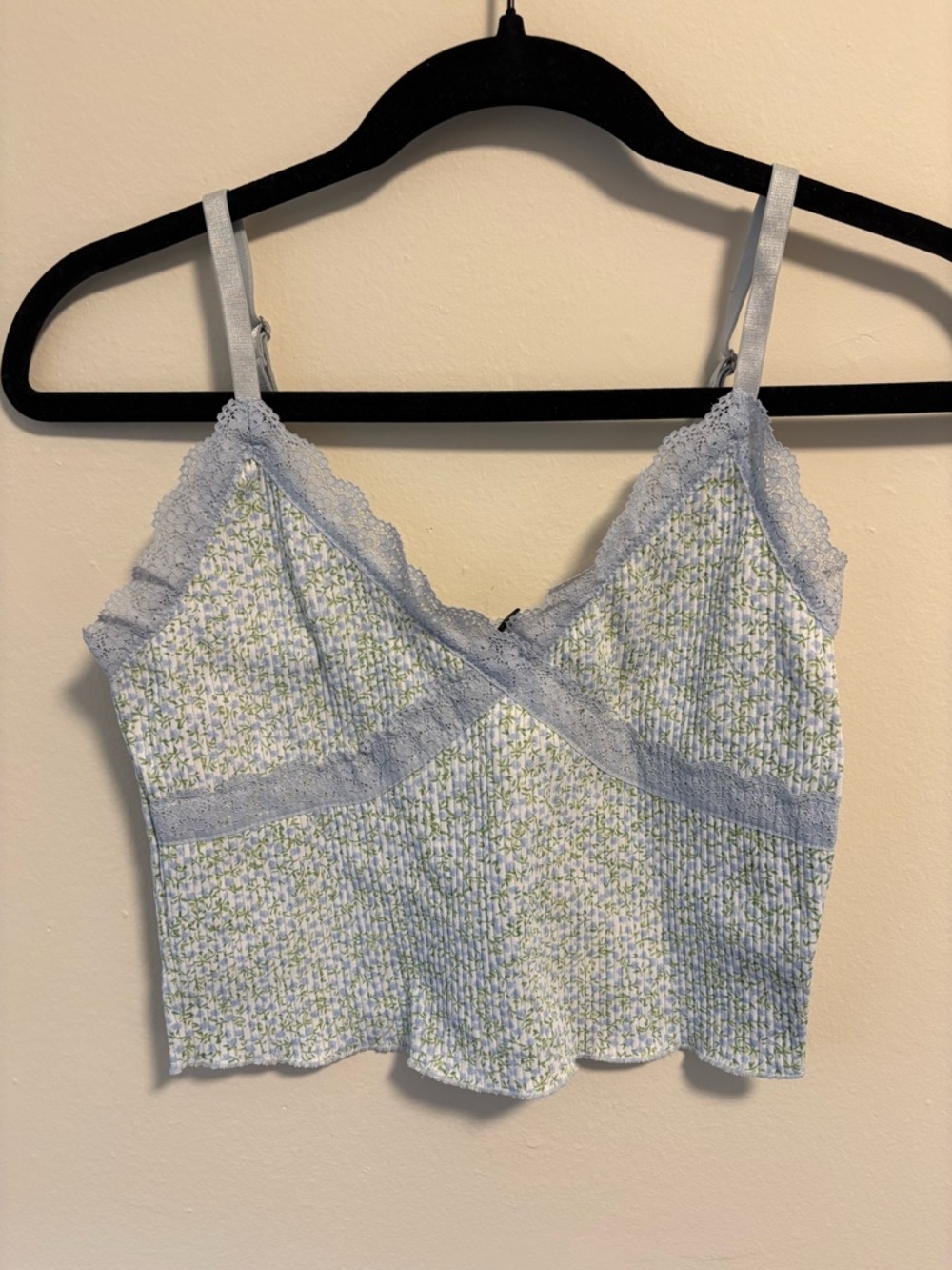 H&M Pale Blue & Green Floral Lace-Trim Cami